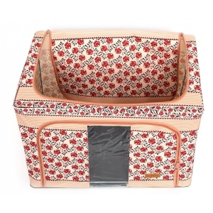 Cutie de Depozitare Pliabila, Flippy,100 L din Bumbac si In, 60X42X40 cm, Fereastra Frontala, 2 Usi de Acces cu Fermoar Bidirectional, Cadru Metalic, Suport Baza Stabil din Plastic, Motiv Traditional Model 4 - Img 7