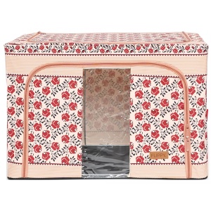Cutie de Depozitare Pliabila, Flippy,100 L din Bumbac si In, 60X42X40 cm, Fereastra Frontala, 2 Usi de Acces cu Fermoar Bidirectional, Cadru Metalic, Suport Baza Stabil din Plastic, Motiv Traditional Model 4 - Img 1