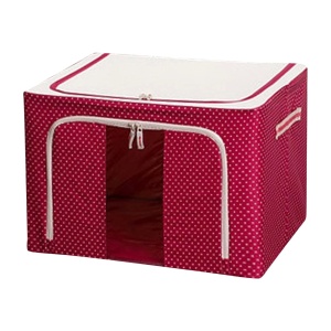 Cutie de Depozitare Pliabila, Flippy, 24 L, Panza Oxford, 40x30x20 cm, Fereastra Frontala, 2 Usi de Acces cu Fermoar Bidirectional, Cadru Metalic, Suport Baza Stabil din Plastic, Imprimeu Buline, Rosu - Img 3