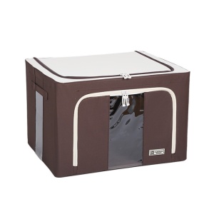 Cutie de Depozitare Pliabila, Flippy, Cu Fereastra si Fermoar Dublu, 66 L, Textil Premium, 50x40x33 cm, Cadru Metalic, Impermeabila, Maro - Img 10