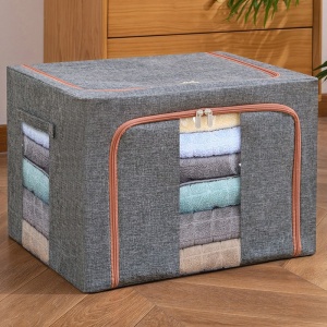 Cutie de depozitare pliabila, Flippy, Cu fermoar, 100 L, Textil, 60x42x40 cm, Cadru Metalic, Suport Baza Stabil din Plastic, Gri - Img 10
