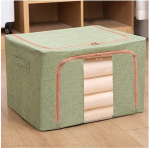 Cutie de depozitare pliabila, Flippy, Cu fermoar, 100 L, Textil, 60x42x40 cm, Cadru Metalic, Suport Baza Stabil din Plastic, Verde - Img 3