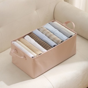 Cutie de Depozitare Tip Cos, Flippy, Material Piele Ecologica, Pliabila, 47x28x20 cm, 26 l, Cadru Metalic, cu Manere, Roz - Img 3