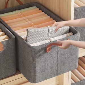 Cutie de Depozitare Tip Cos, Flippy, Material Textil, Pliabila, 47x28x20 cm, 35 l, Cadru Metalic, cu Manere, Maro - Img 5