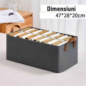 Cutie de depozitare tip cos, Flippy, textil, pliabila, 47x28x20 cm, cadru metalic, cu manere, gri - Img 4