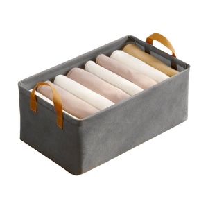 Cutie Depozitare Flippy, pentru Haine, lucruri, din Textil cu Cadru Metalic, Manere Laterale, forma Dreptunghiulara, 47 x 28 x 20 cm, volum 26 L, Gri - Img 1