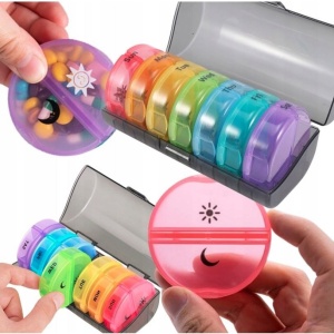 Cutie Depozitare Medicamente, Flippy, 7 Zile, 14 Compartimente, Cutie Suport, Recipiente Detasabile, Portabila, Recipiente Colorate, Suport Negru, 17.5x11x9.5 cm - Img 3