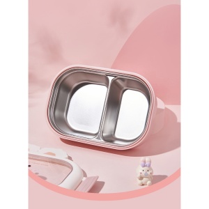 Cutie pentru Pranz sau Gustari, Flippy, cu Doua Compartimente, Model Iepuras, pentru Copii si Adulti, Etansare, PP, Perfect pentru Scoala si Birou, 1000 mL, 22x17.8x8 cm, Roz - Img 5