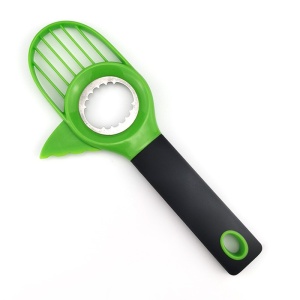 Cutit 3in1 pentru Avocado, Flippy, Cutit, Scoatere Miez si Feliator Pulpa, din PP si Otel Inoxidabil, Negru/Verde - Img 1