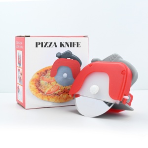 Cutit circular pentru pizza Flippy, 11.5 x 12.5 cm, otel inoxidabil si plastic, capc protectie lama, rosu - Img 3