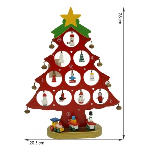 Decoratiune Craciun, Brad, Rosu, 10 cavitati cu ornamente, 20.5 cm x 28 cm, Lemn, Flippy - Img 5