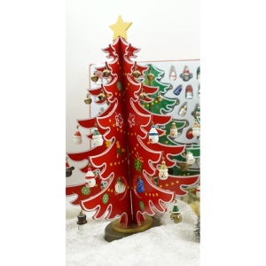 Decoratiune Craciun, Brad, Rosu/Alb, 15 cavitati cu ornamente, 25.5 cm x 33 cm, Lemn, Flippy - Img 7