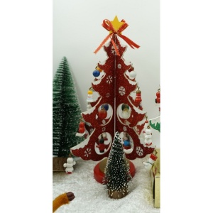 Decoratiune Craciun, Brad, Rosu/Alb, 8 cavitati cu ornamente, 18.5 cm x 33 cm, Lemn, Flippy - Img 7