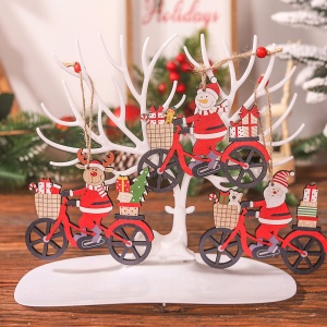 Decoratiune de Craciun din Lemn, Flippy, cu Snur pentru Agatare in Brad, Model Ren pe Bicicleta, 10.3x11.5x0.5 cm, Multicolor - Img 5