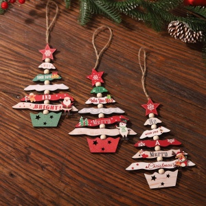 Decoratiune de Craciun din Lemn, Flippy, cu Snur pentru Agatare in Brad, Model Brad de Craciun si Om de Zapada, Scris We Wish You A Merry Christmas, 17x12.8x0.4 cm, Multicolor - Img 6