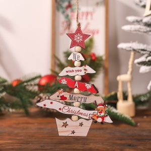 Decoratiune de Craciun din Lemn, Flippy, cu Snur pentru Agatare in Brad, Model Brad de Craciun si Ren, Scris We Wish You A Merry Christmas, 17x12.8x0.4 cm, Multicolor - Img 3