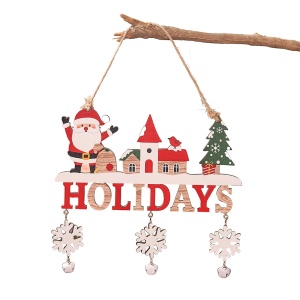 Decoratiune de Craciun din Lemn, Flippy, cu Snur pentru Agatare in Brad, Model Mos Craciun, Scris Let It Snow, 21.9x19 cm, Multicolor - Img 1