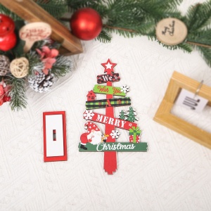 Decoratiune de Craciun din Lemn, Flippy, pentru Masa, Model Bradut, Scris We Wish You A Merry Christmas, 21.5x12.2x4 cm, Multicolor - Img 6