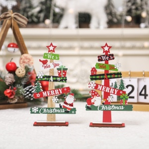 Decoratiune de Craciun din Lemn, Flippy, pentru Masa, Scris We Wish You A Merry Christmas, Model Bradut, 21.5x12.2x4 cm, Multicolor - Img 8