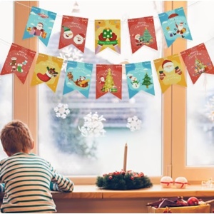 Decoratiune de Craciun, Flippy, Tip Banner, 12 Piese, pentru Usa sau Perete, Multicolor, Sfoara Inclusa, Model B - Img 3