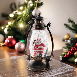 Decoratiune Luminoasa, Flippy, Felinar de Craciun, cu Lumina LED, Ornament Model Lampa cu Ulei Mos Craciun, cu Maner, 14x7x6 cm, Negru - Img 2