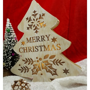 Decoratiune luminoasa, model de Brad cu inscriptie Marry Christmas, alb, lungime: 19 cm, latime: 3 cm, inaltime: 22 cm, lemn, interior/exterior - Img 2