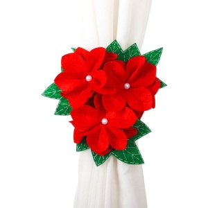Decoratiune pentru perdea/draperie cu tematica de Craciun Flippy, model floare Craciunita, material texit si poliester, 31 cm, cu snur, rosu - Img 1
