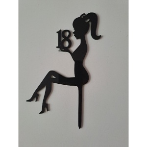 Decoratiune Topper pentru Tort, Flippy, Model Fata 18 Ani, Dimensiuni 16x11.5 cm, Tematica Majorat, Negru - Img 4