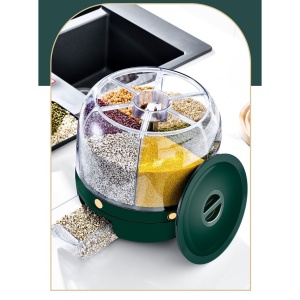 Dozator de cereale Flippy, rotativ 360, 6 compartimente, capacitate 3 L, rezistent la umezeala, inchidere etansa, verde inchis - Img 2