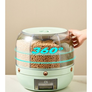 Dozator de cereale Flippy, rotativ 360, 6 compartimente, capacitate 6 L, rezistent la umezeala, inchidere etansa, verde deschis - Img 4