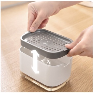 Dozator Flippy, Dispenser 2 in 1 pentru Detergent Lichid de Vase sau pentru Obiecte Sanitare cu Suport pentru Burete de Bucatarie , 8.6 x 14.5 x 10 cm, capacitate 300 ml, alb - Img 4