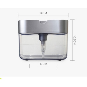 Dozator Flippy, Dispenser 2 in 1 pentru Detergent Lichid de Vase sau pentru Obiecte Sanitare cu Suport pentru Burete de Bucatarie ,14 x 10.5 x 10 cm, capacitate 380 ml, gri - Img 2