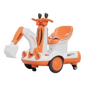 Excavator Electric, Flippy, pe 4 Roti Antiderapante, cu Telecomanda, Brat Controlat Electric, cu Telecomanda, +2 Ani, Portocaliu