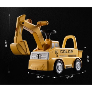 Excavator Manual pentru copii, Flippy, 3 ani, Sport, Claxon, Cutie Depozitare, Lumini, Scaun, 62x26x47 cm, Galben - Img 4