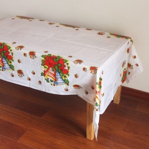 Fata de masa dreptunghiulara Flippy, PVC, 2.5 mm grosime, imprimeu clopotei, potrivit pentru Craciun, utilizare multipla, 180 x 108 cm, alb - Img 1