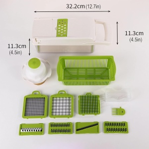 Feliator Multifunctional, Flippy, Razatoare, 8 in 1, pentru Fructe si Legume, 10 Piese, Lame de Inox, Recipient Stocare, Separator Oua, Protectie Mana, ABS, 67.5x38.5x49.5 cm, Verde/Alb - Img 3