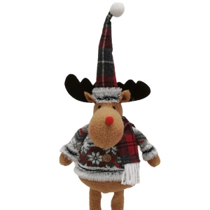 Figurina Decorativa, Pentru Craciun, Flippy, Ren, Picioare Telescopice, Inaltime Reglabila 44-54cm, Bluza cu Fulgi, Rosu/Gri - Img 4