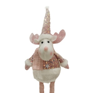 Figurina Decorativa, Pentru Craciun, Flippy, Ren, Picioare Telescopice, Inaltime Reglabila 44-54cm, Bluza cu Paiete, Roz - Img 4