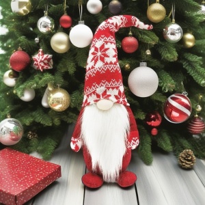 Figurina Decorativa, Pentru Craciun, Flippy, Spiridus, Omul Padurii cu Barba Lunga, Inaltime 47 cm, Rosu - Img 6