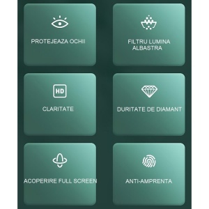 Folie de Sticla Securizata pentru Apple iPhone 15, Flippy, Lumina Verde Anti-Blue Ray, Auto-Aplicare, Protectie Completa 9D, Verde - Img 10