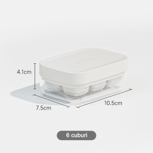 Forma pentru gheata cu presa Flippy, din silicon alimentar, 6 cuburi, caserola pentru depozitare, usor de folosit si curatat, 10.5 x 7.5 x 4.1 cm, alb - Img 9