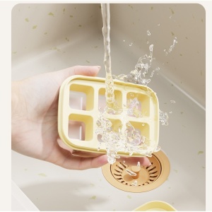 Forma pentru gheata cu presa Flippy, din silicon alimentar, 6 cuburi, caserola pentru depozitare, usor de folosit si curatat, 10.5 x 7.5 x 4.1 cm, galben - Img 3