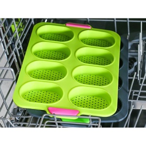 Forme de Silicon pentru Copt, Flippy, 8 Forme Ovale, pentru Paine si Prajituri, 34.5 x 23.8 x 2.5 cm, Verde/Roz - Img 7