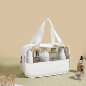 Geanta cosmetice Flippy, pentru voiaj sau organizare, material PVC/textil, impermeabila, portabila, 26 x 15 x 10 cm, alb - Img 4