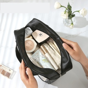 Geanta cosmetice Flippy, pentru voiaj sau organizare, material PVC/textil, impermeabila, portabila, 30X21X12 cm, negru - Img 2