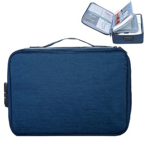 Geanta Flippy pentru Depozitare Acte si Documente, Facturi, Carduri, cu Cod de Securitate, 2 Compartimente, Impermeabila, 37 x 10.5 x 27 cm, Albastru Marin - Img 4