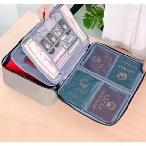 Geanta Flippy pentru Depozitare Acte si Documente, Facturi, Carduri, cu Cod de Securitate, 3 Compartimente, Impermeabila, 37 x 10.5 x 27 cm, Gri - Img 2
