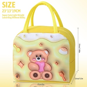 Geantă Frigorifică, Flippy, cu Desene Animate 3D, Portabilă pentru Copii, de Prânz, din Pânză Oxford, 23x13x19 cm, Model Ursulet, Galben - Img 7