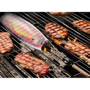 Gratar Grill Inox pentru Peste, Flippy, cu Maner, de Dimensiuni Reduse, Usor de Transportat si Depozitat, Argintiu, 56x12 cm - Img 6