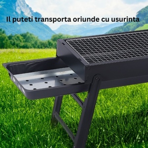 Gratar Portabil, Flippy, Confectionat din Metal, pentru Picnic, Gradina, Terasa, Camping, Dimensiuni Reduse, 60x22x23 cm, Negru - Img 7